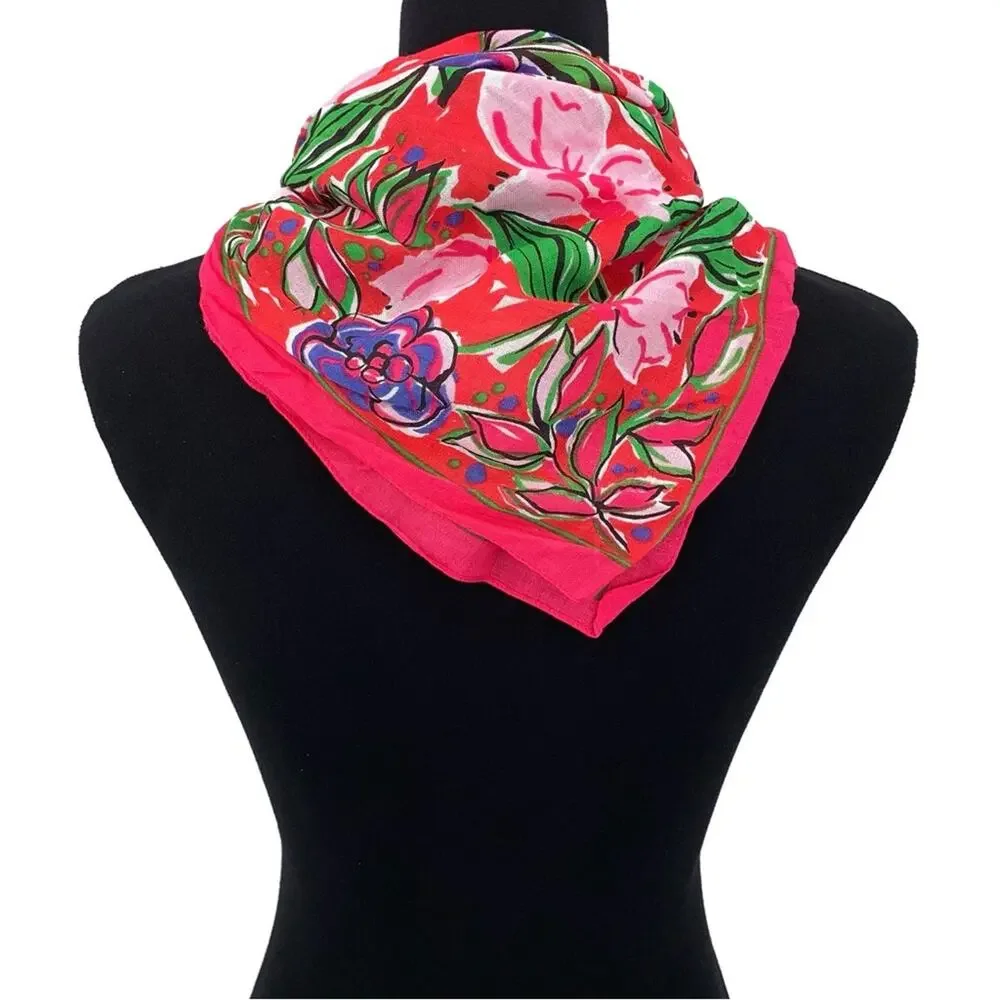 EXPRESS Floral Square Neck Scarf Pink Purple Red Green
